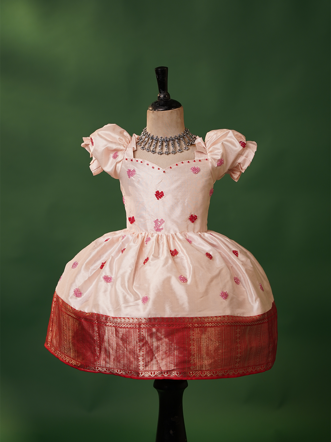 Baby pink traditional dress for kids with heart embroidery