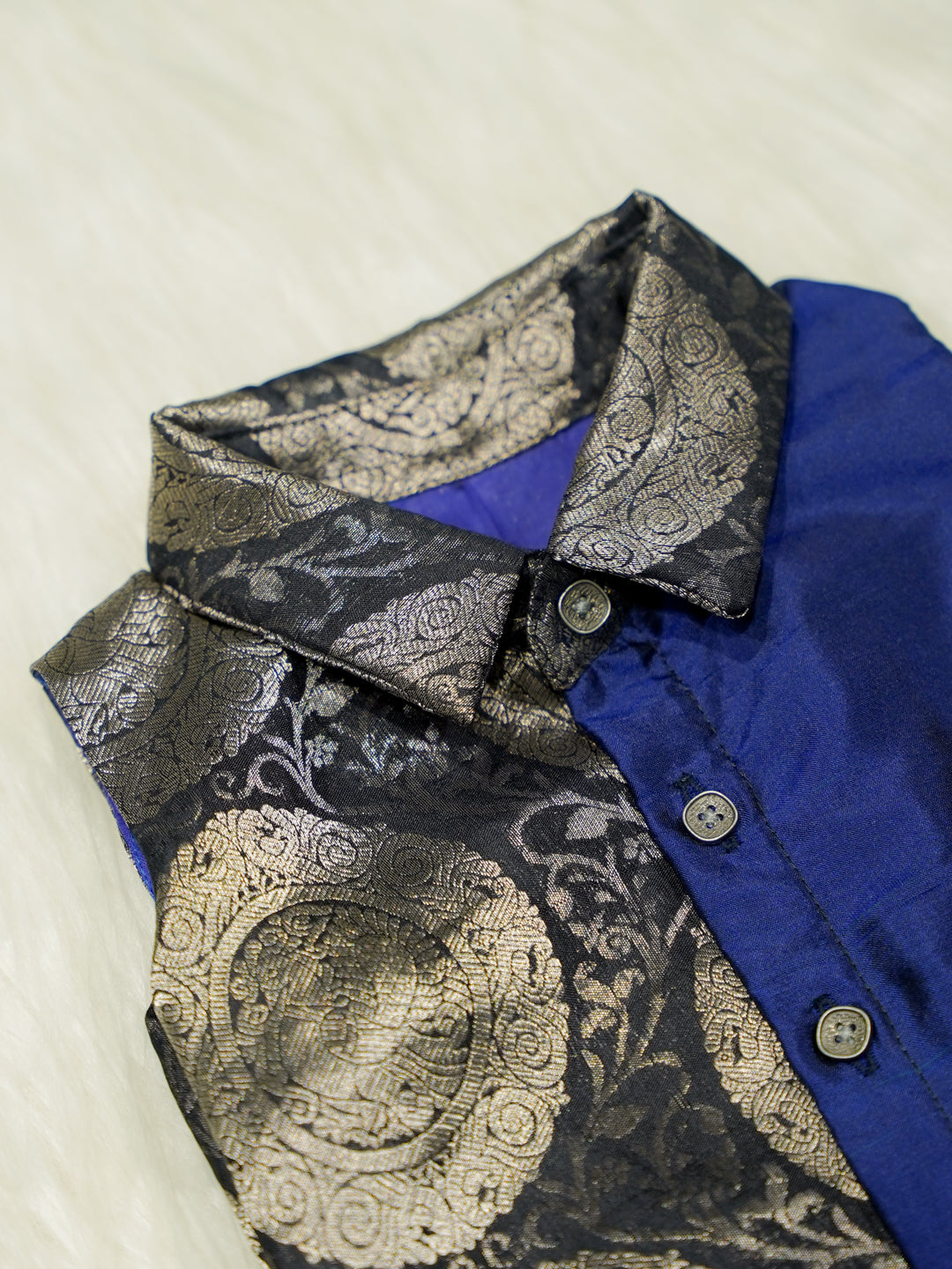 Black Blue Brocade Baby Boy Romper