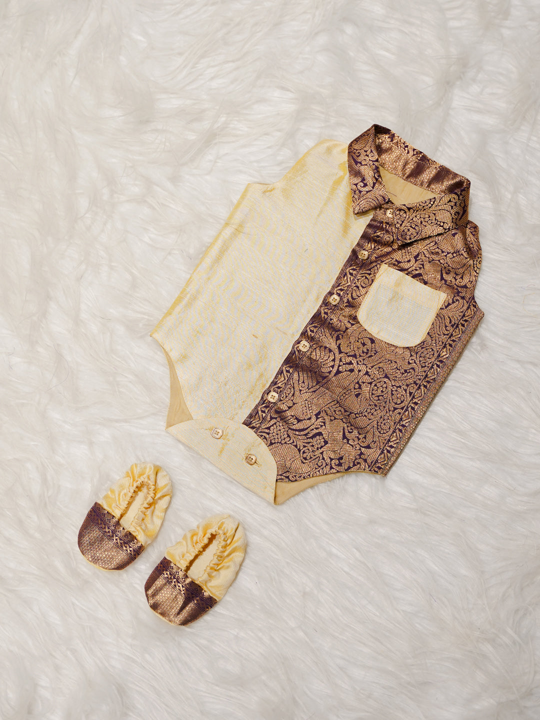 Cream Boy Romper with Zari Panel