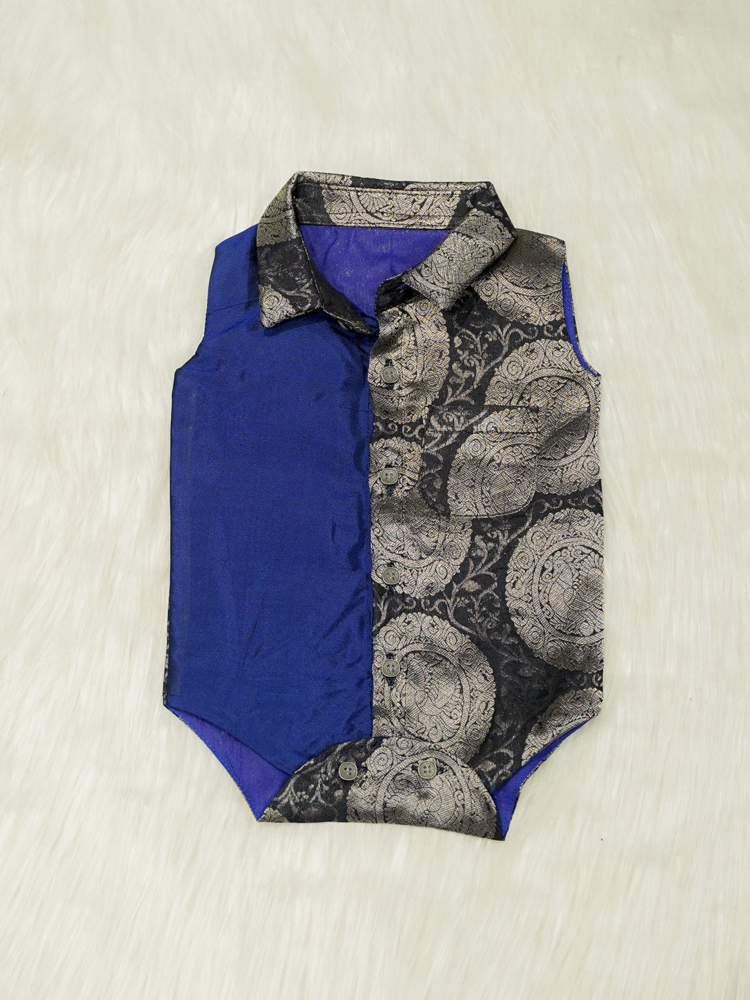 Blue Black Brocade Baby Boy Romper