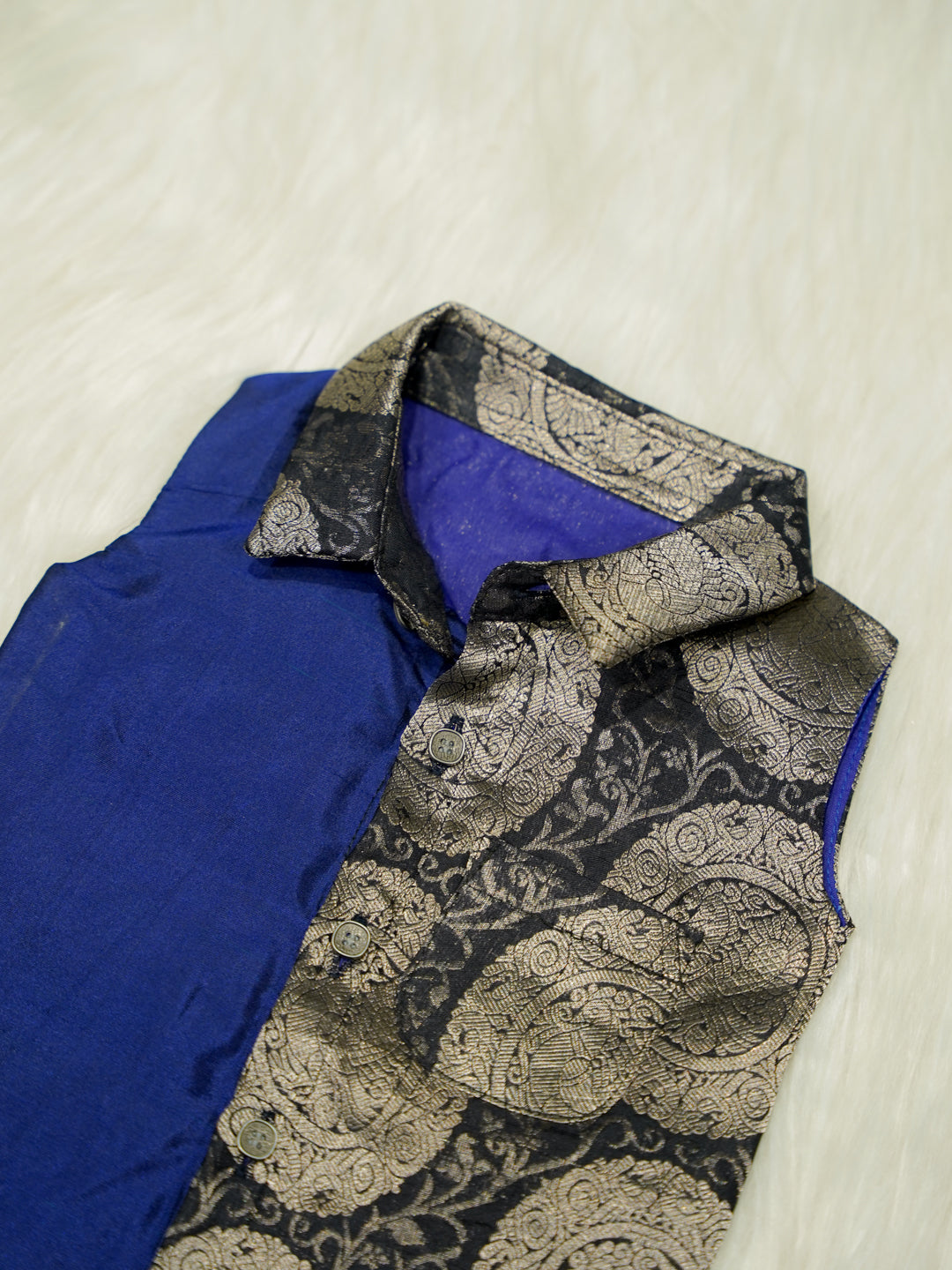 Blue Black Brocade Baby Boy Romper