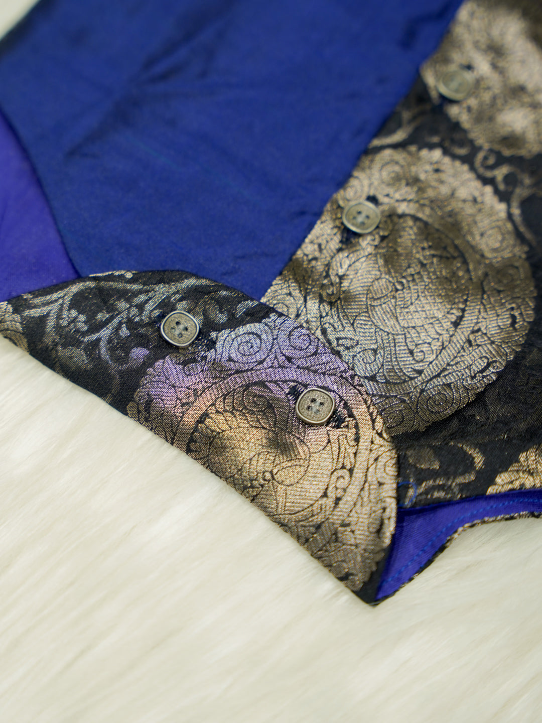 Blue Black Brocade Baby Boy Romper