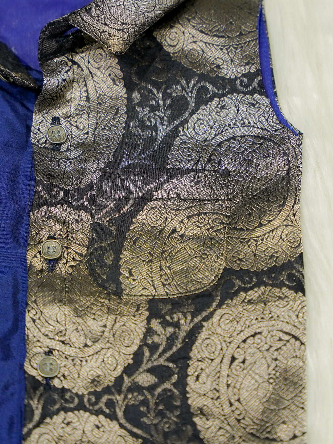 Blue Black Brocade Baby Boy Romper