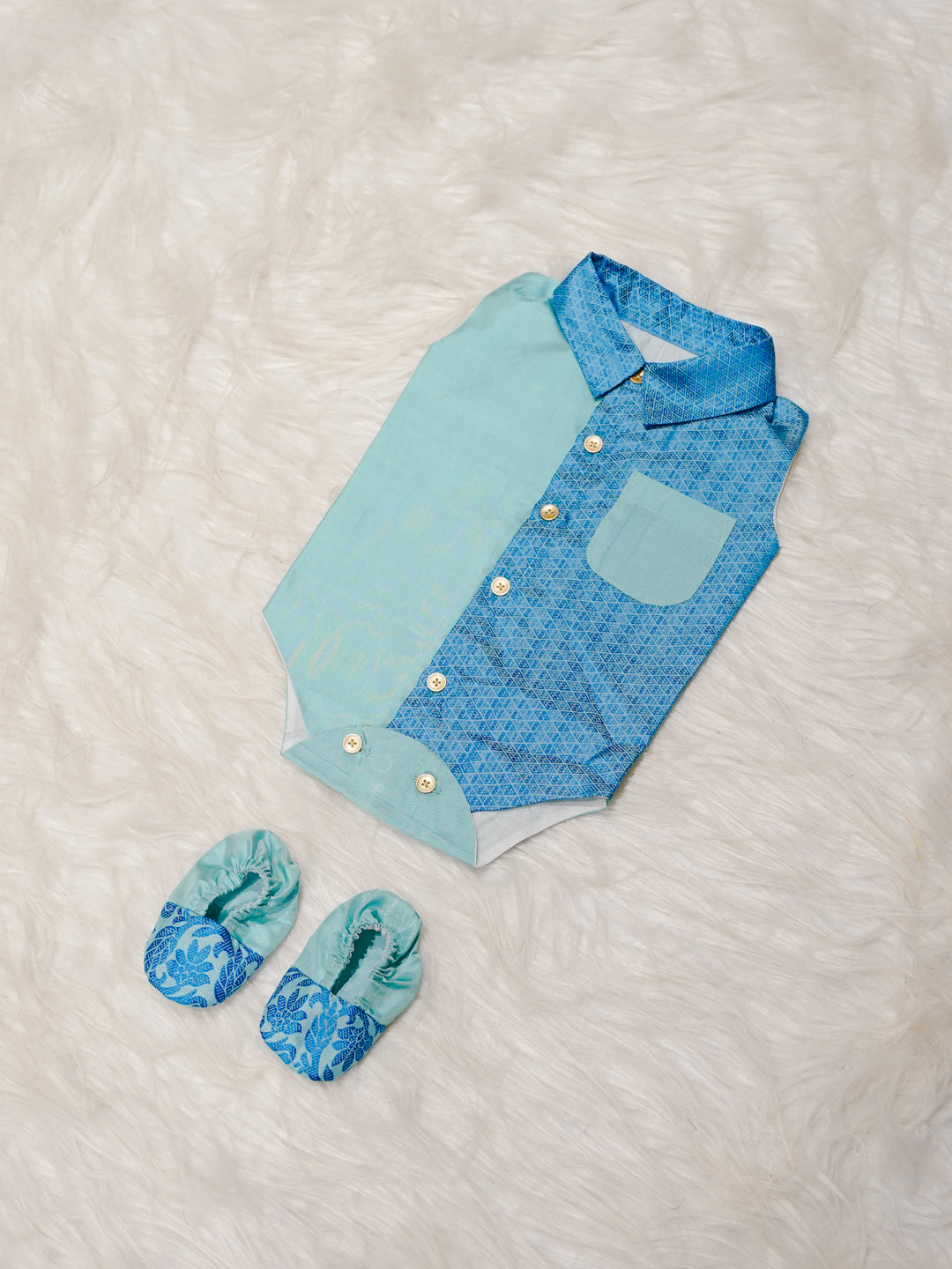 Aqua Blue Boy Romper with Dual Tone Design