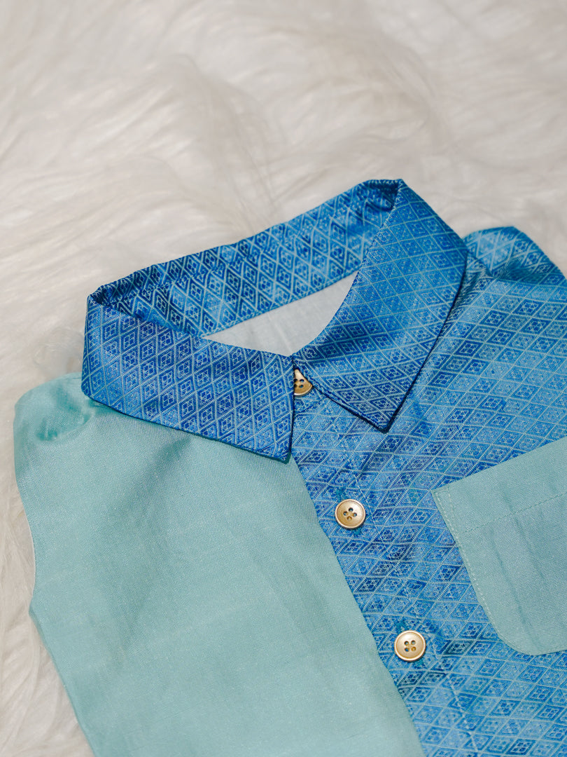 Aqua Blue Boy Romper with Dual Tone Design