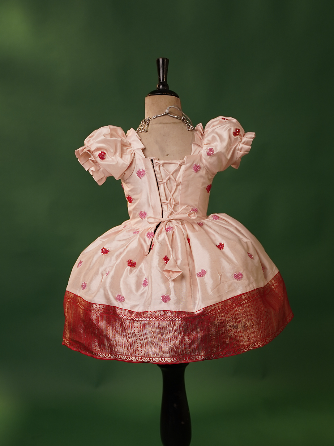 Baby pink traditional dress for kids with heart embroidery