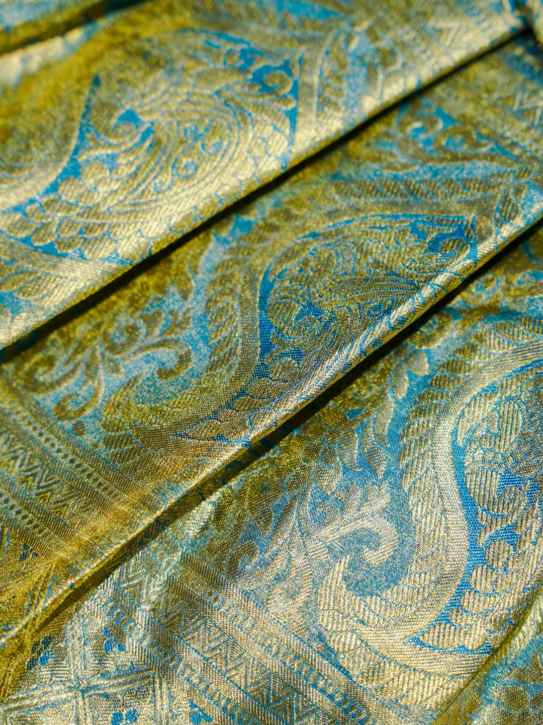 Sky Blue & Gold Silk Baby Gown with Bow