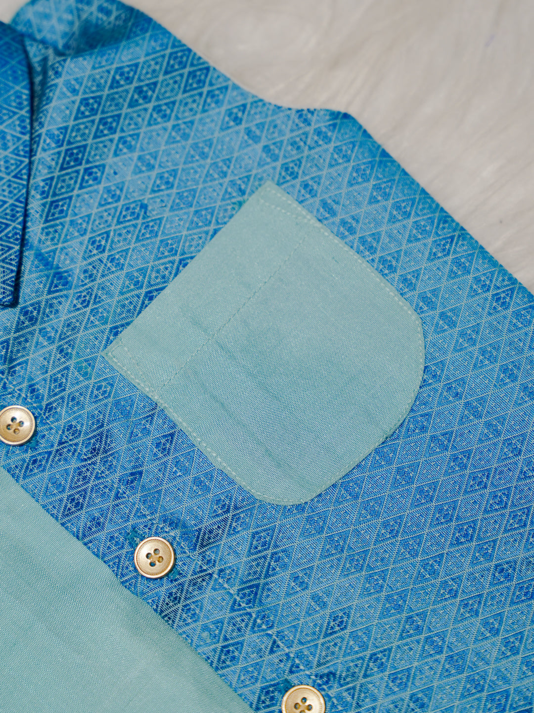 Aqua Blue Boy Romper with Dual Tone Design