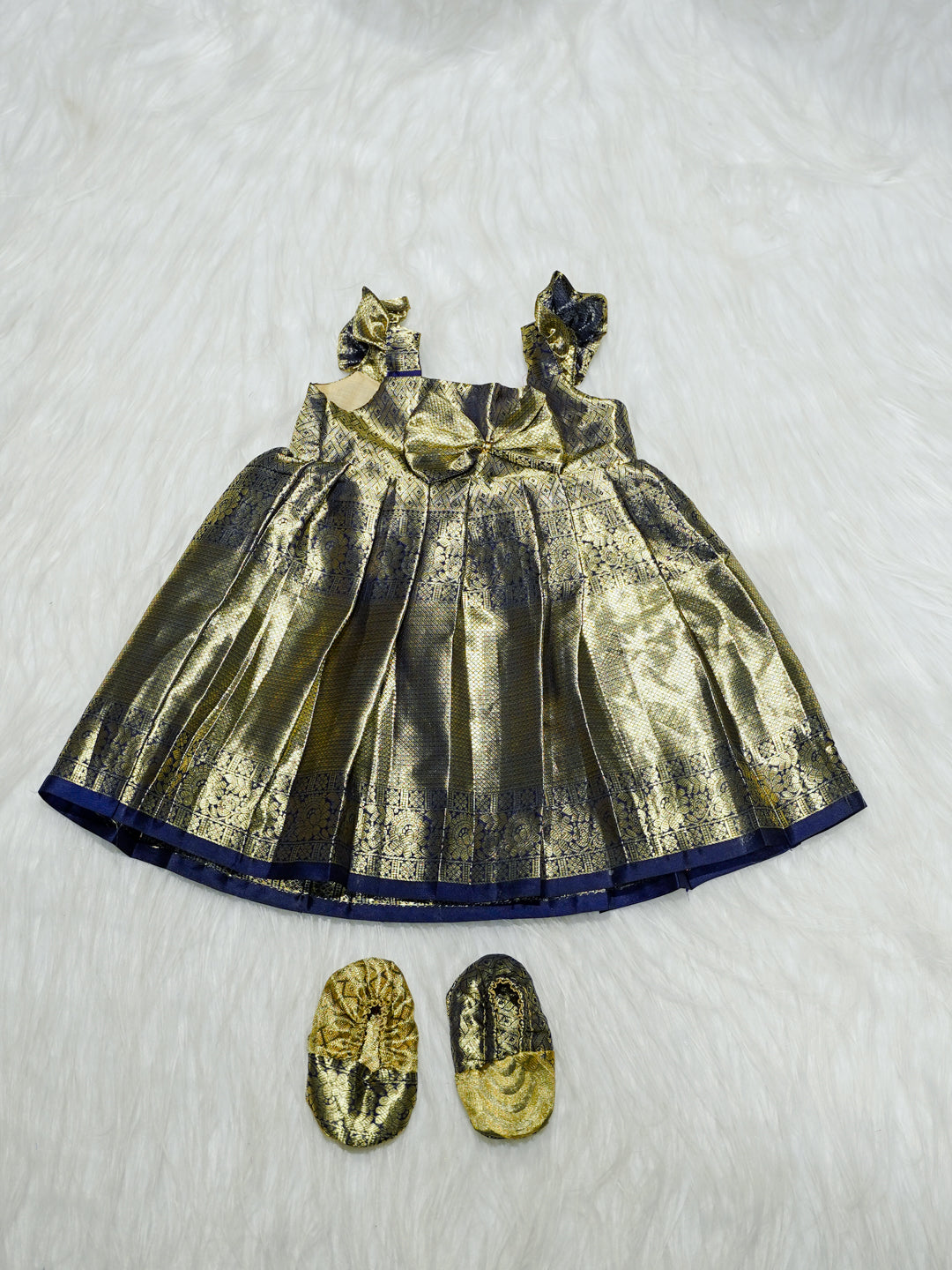 Black & Gold Kanchipuram Silk Baby Gown