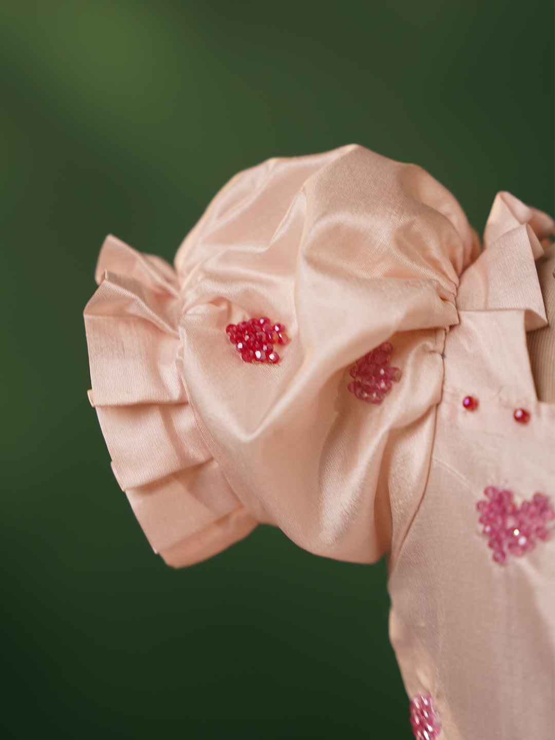 Baby pink traditional dress for kids with heart embroidery