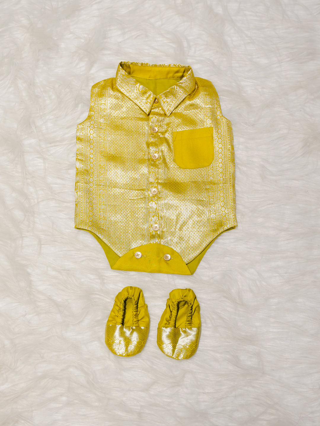 Yellow Boy Romper with Zari Weave