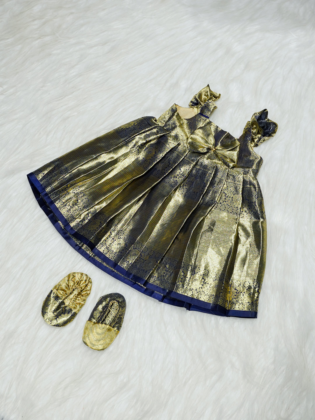 Black & Gold Kanchipuram Silk Baby Gown