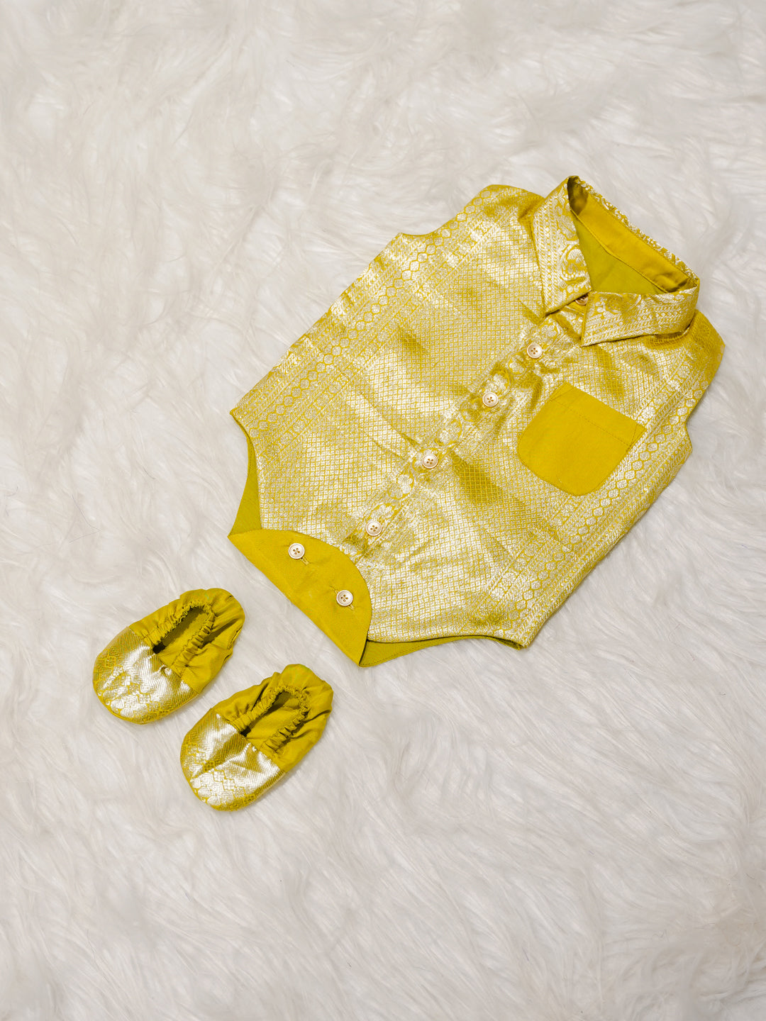 Yellow Boy Romper with Zari Weave