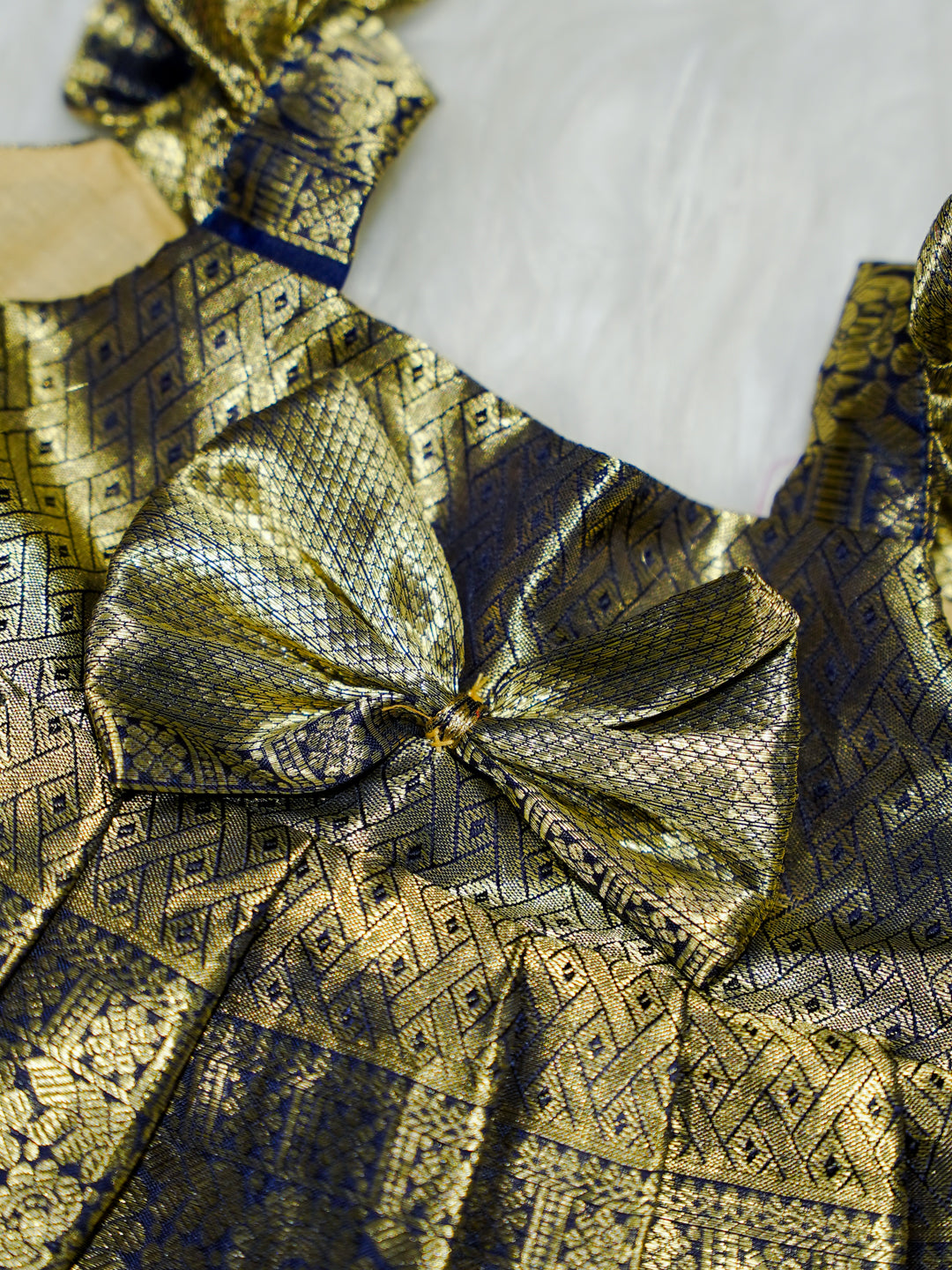 Black & Gold Kanchipuram Silk Baby Gown