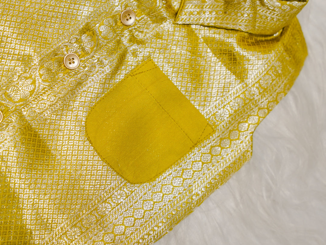 Yellow Boy Romper with Zari Weave