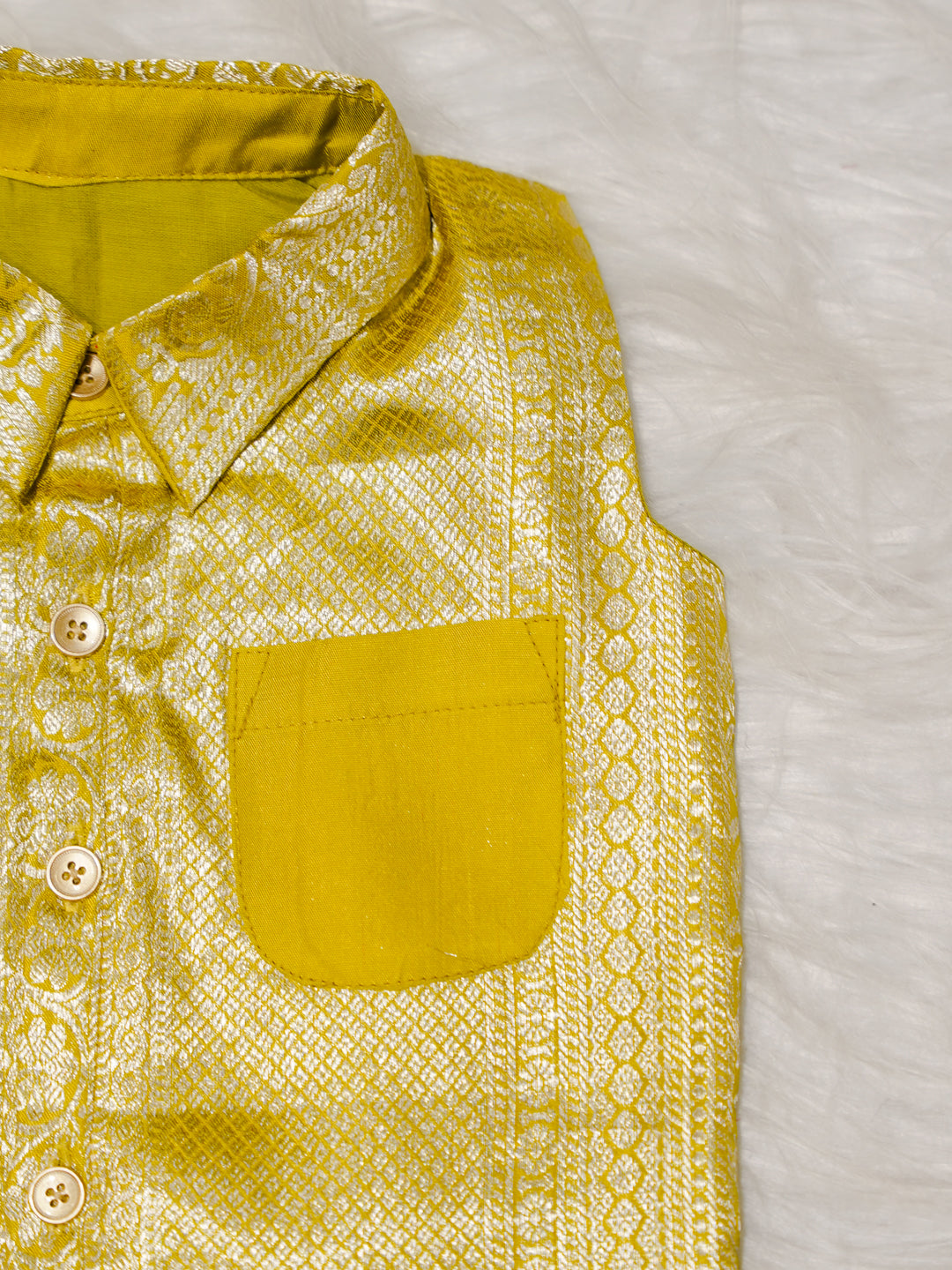 Yellow Boy Romper with Zari Weave