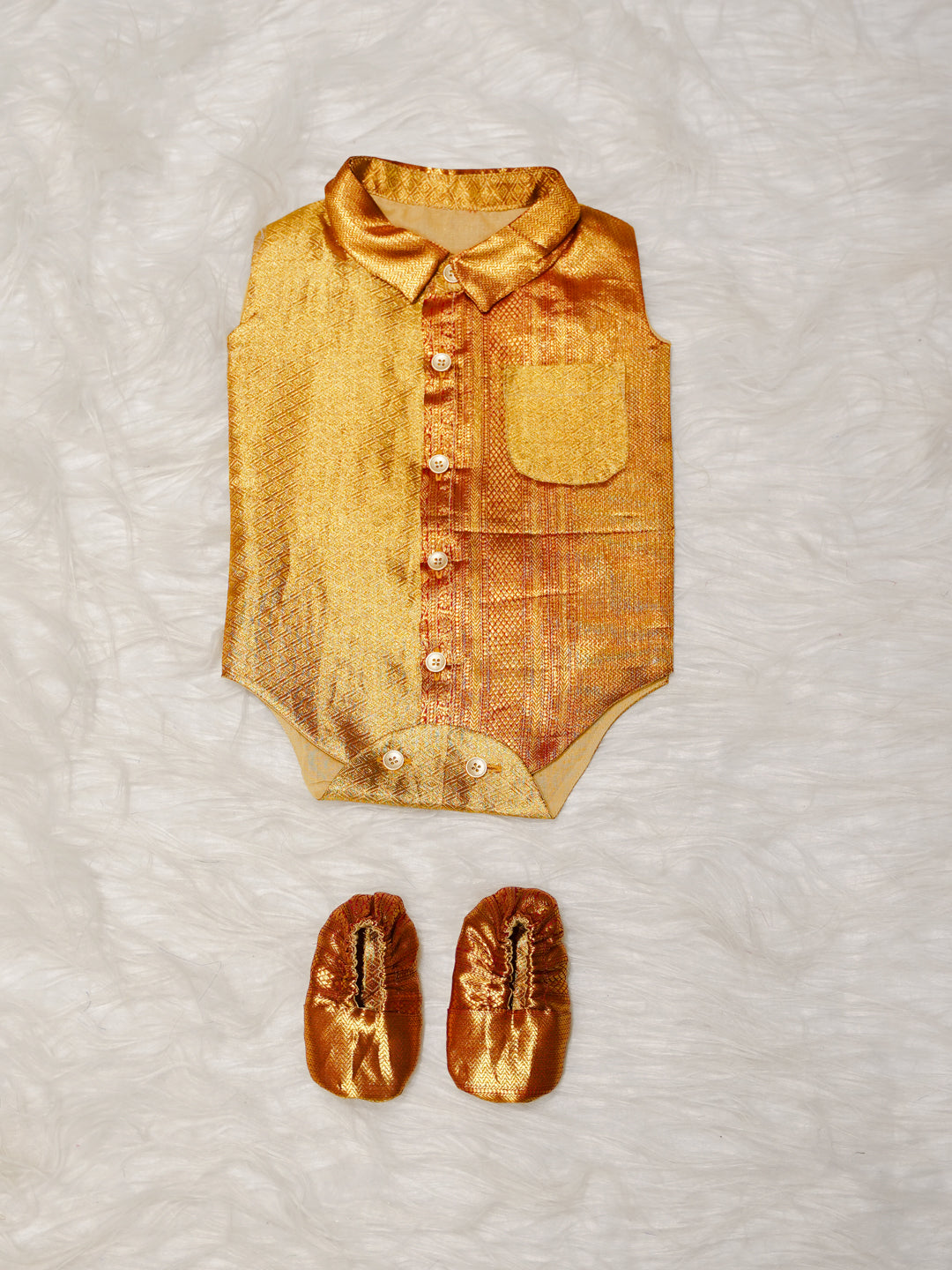 Gold Boy Romper with Dual Tone Design