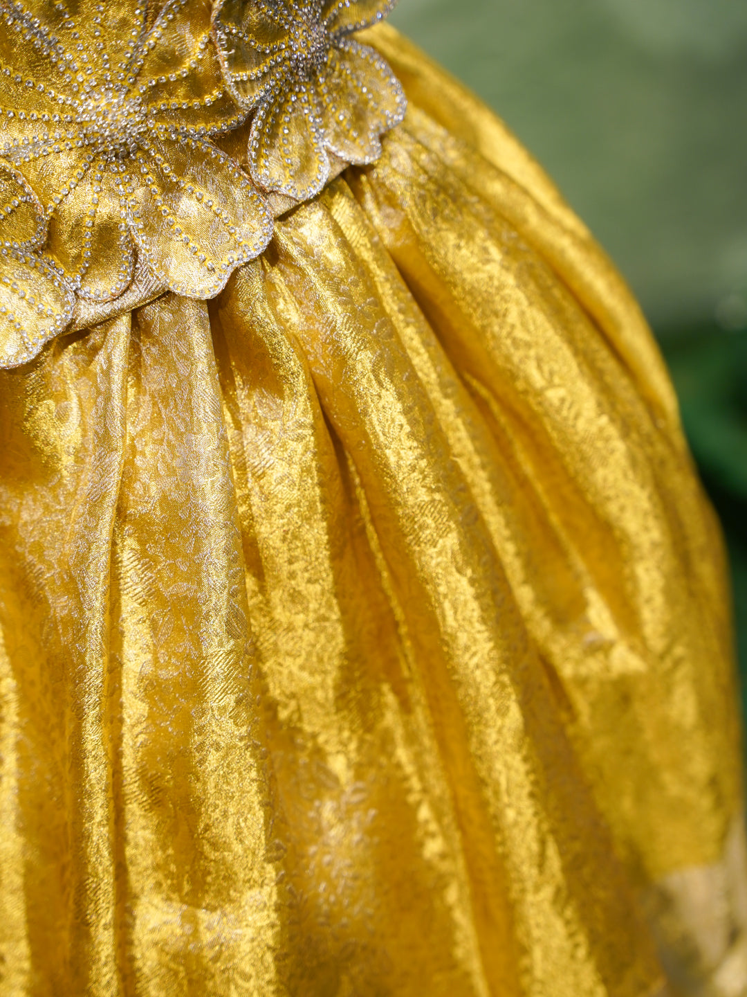 Golden Yellow Girl Silk Gown with Floral Embroidery