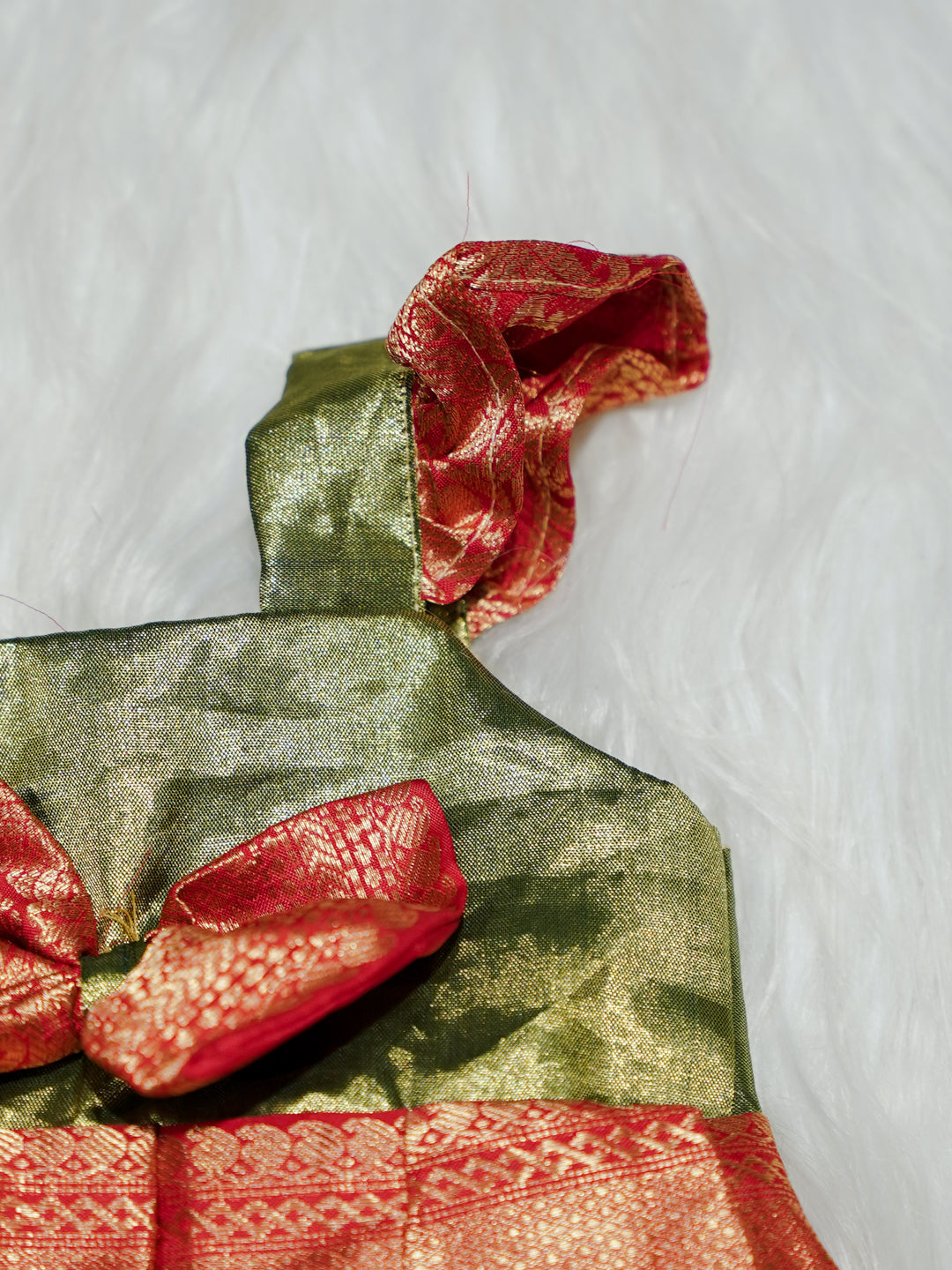 Coral Pink & Olive Green Silk Baby Gown