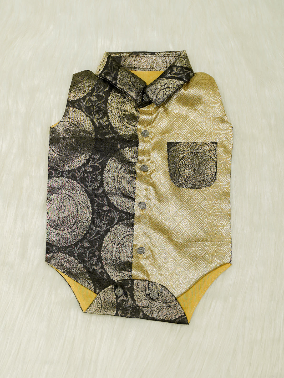 Black Gold Brocade Baby Boy Romper