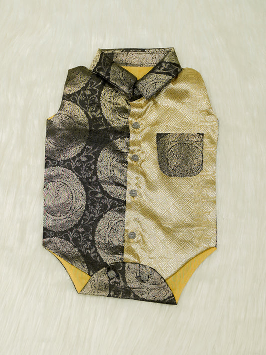 Black Gold Brocade Baby Boy Romper