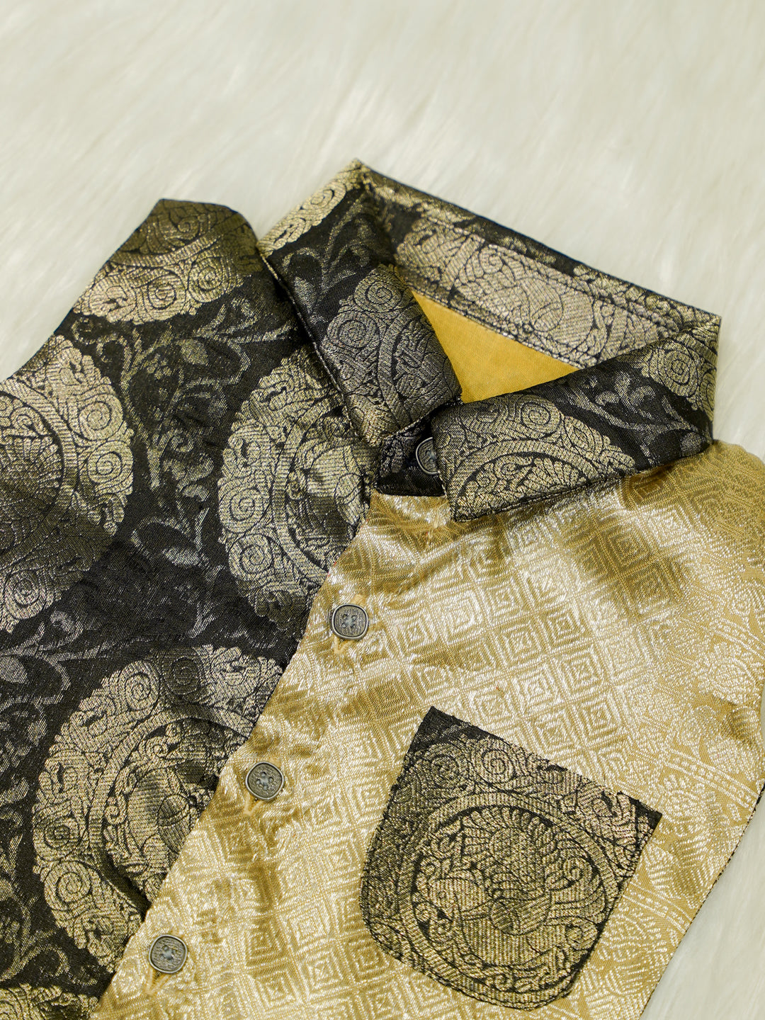 Black Gold Brocade Baby Boy Romper