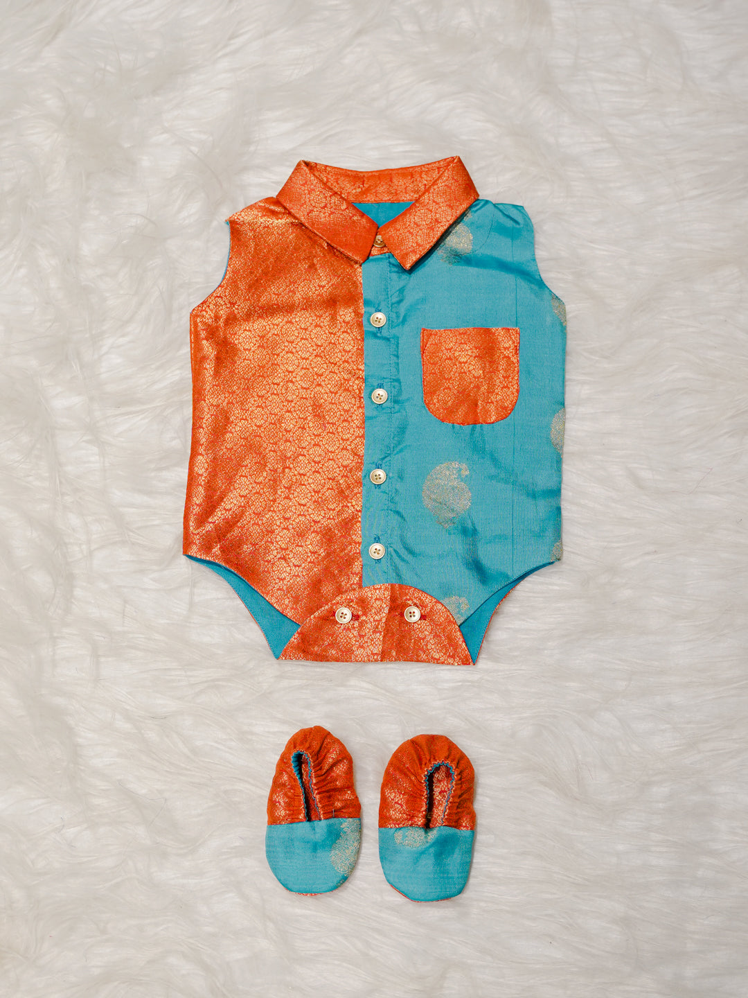 Orange Boy Romper with Dual Tone Design