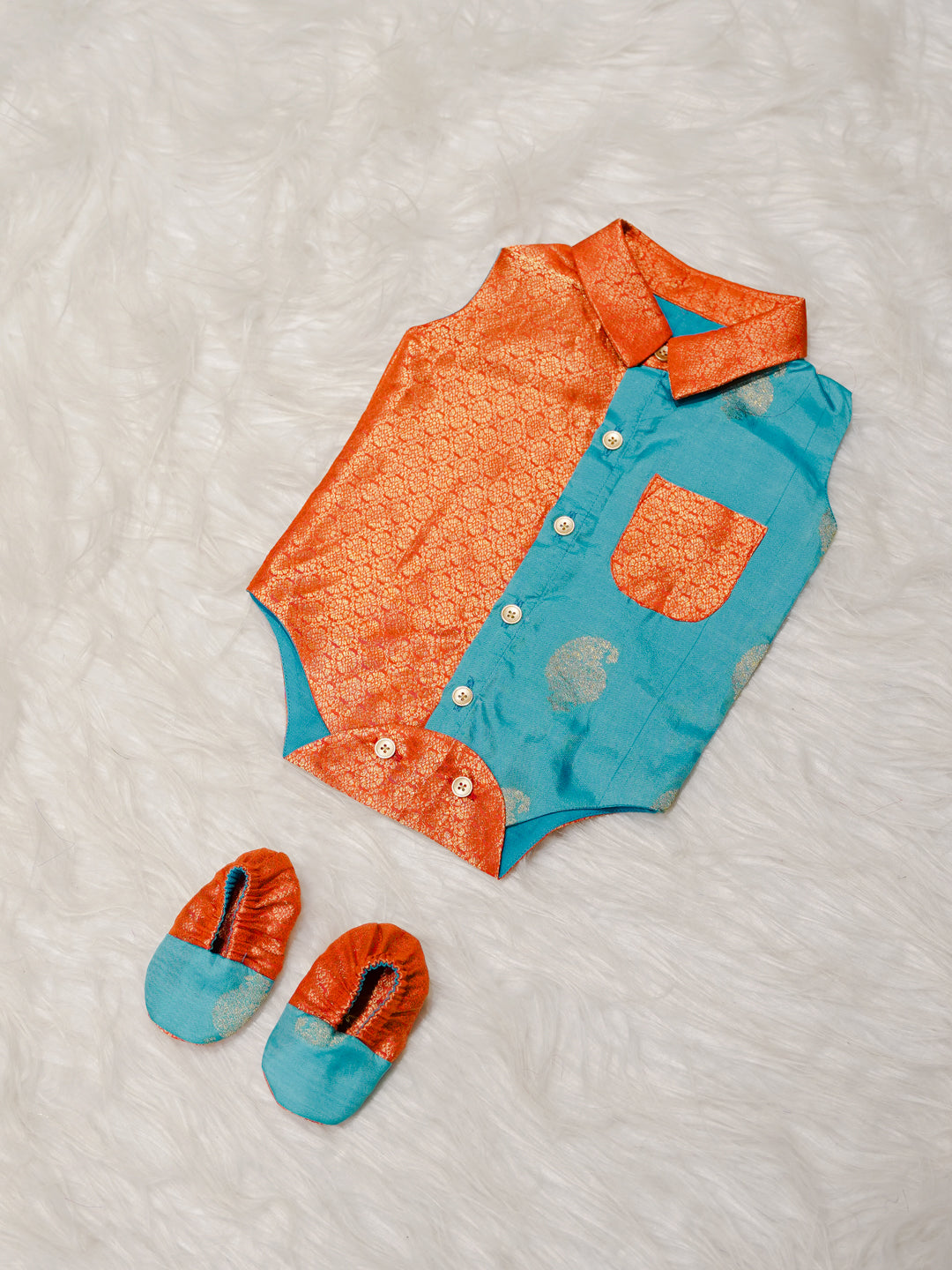 Orange Boy Romper with Dual Tone Design