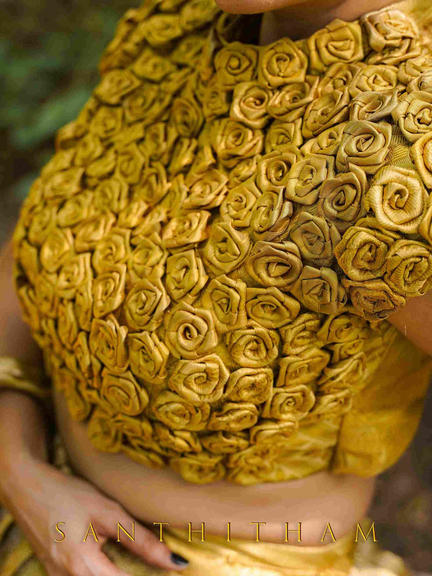 Golden Pleated Lehenga with Textured Blouse