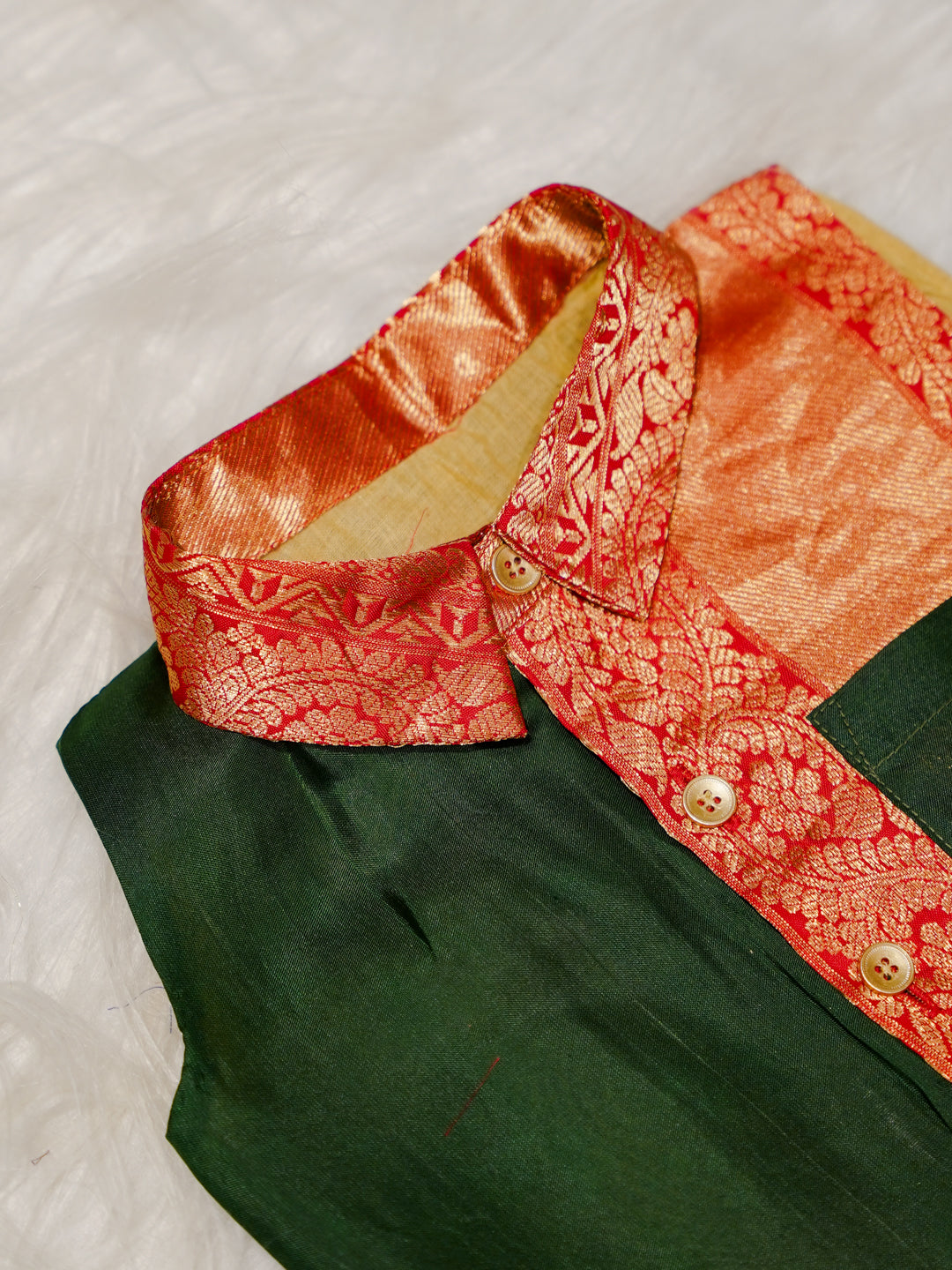 Green Boy Romper with Zari Panel
