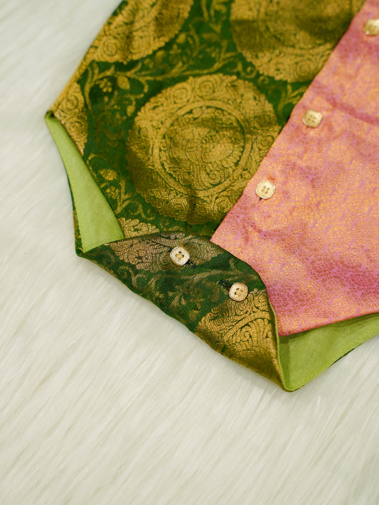 Green Pink Brocade Baby Boy Romper