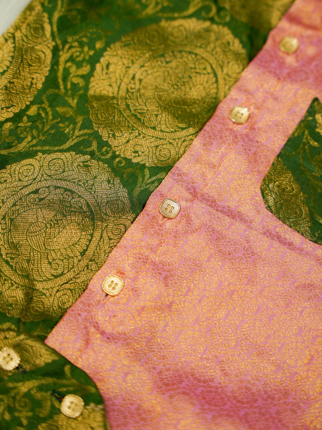 Green Pink Brocade Baby Boy Romper