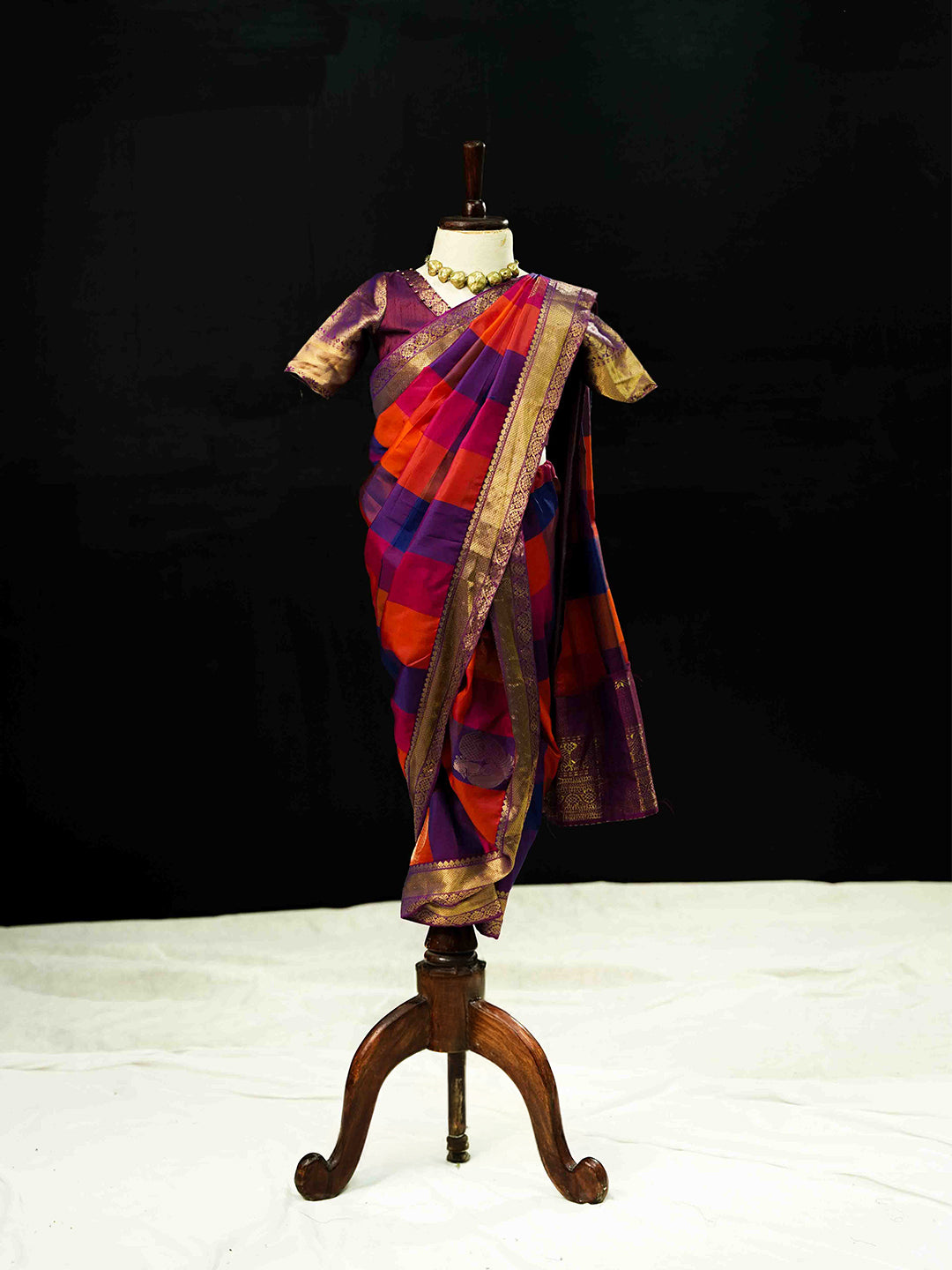 Red and Purple Fusion  Saree For Kids