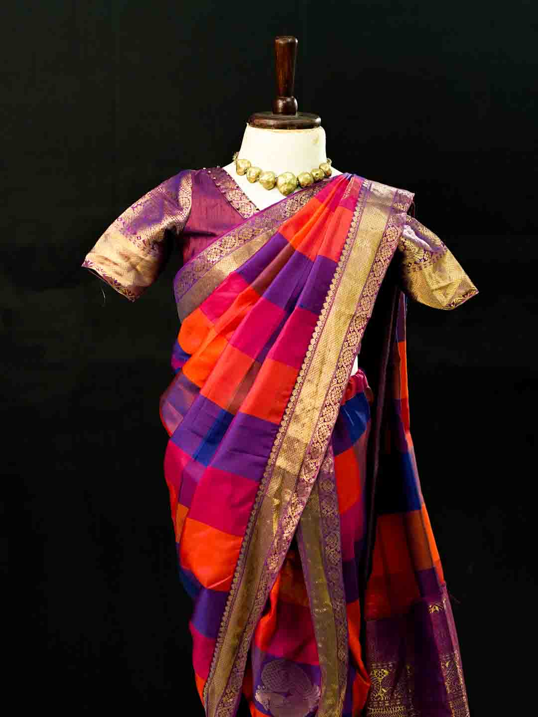 Red and Purple Fusion  Saree For Kids