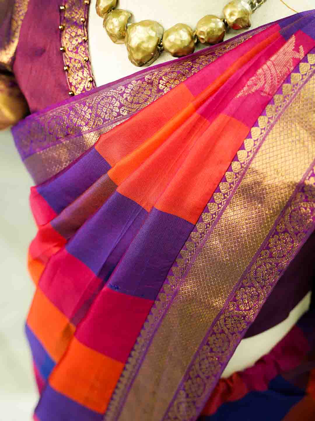 Red and Purple Fusion  Saree For Kids