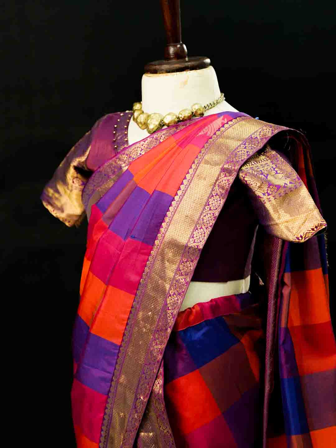 Red and Purple Fusion  Saree For Kids