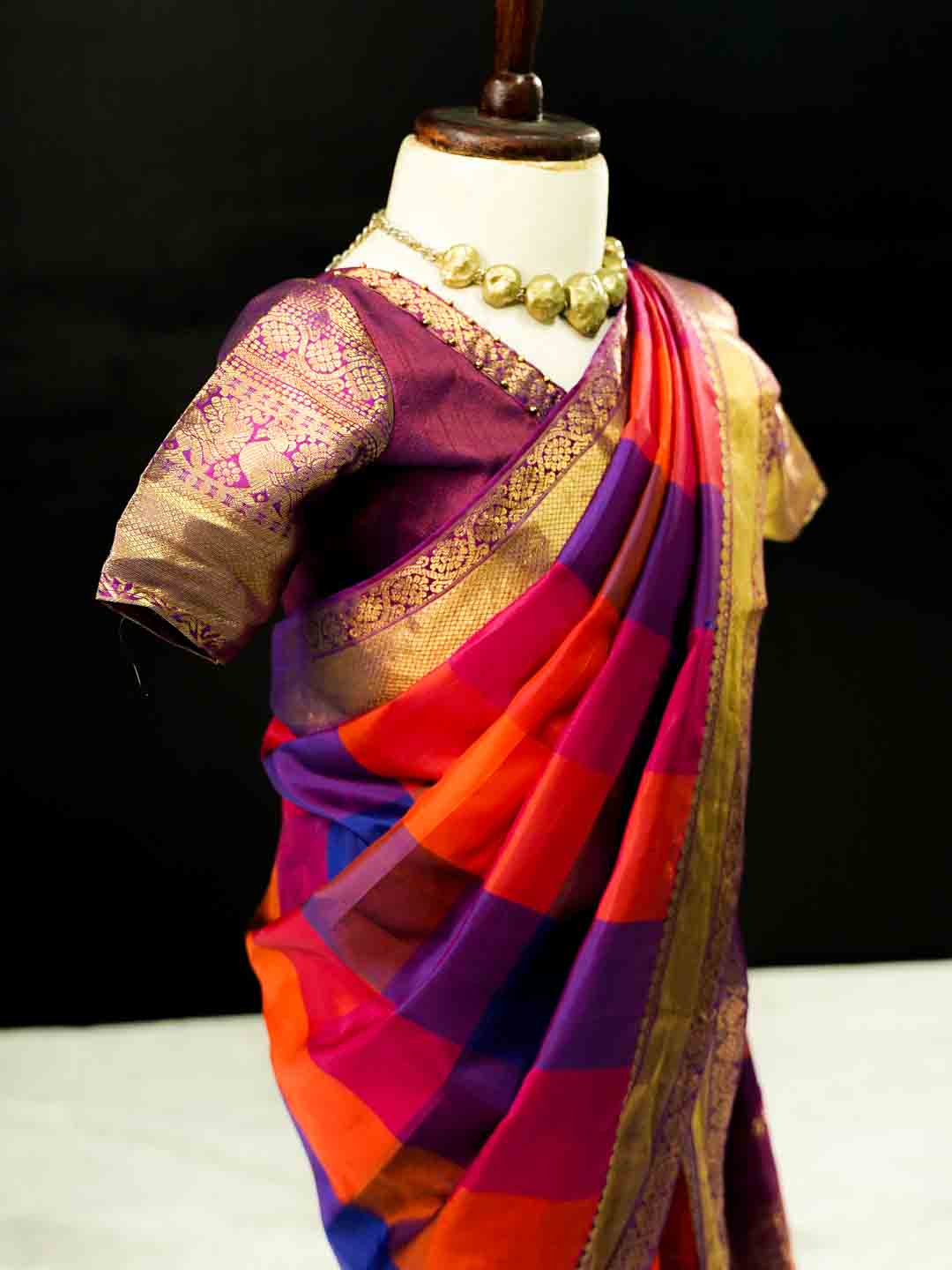 Red and Purple Fusion  Saree For Kids