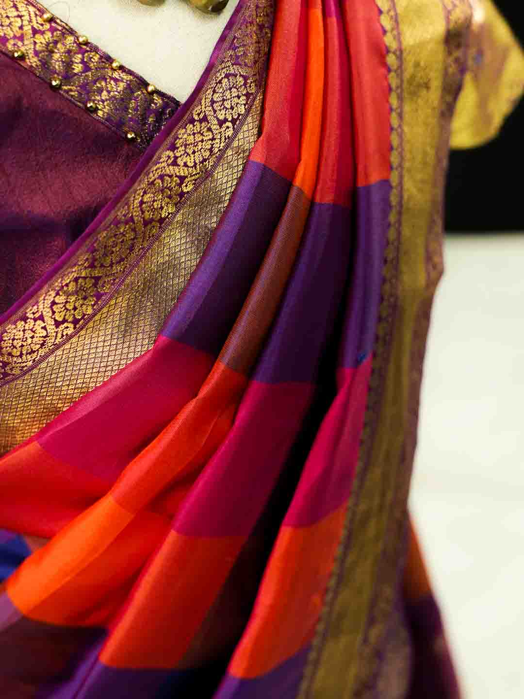 Red and Purple Fusion  Saree For Kids