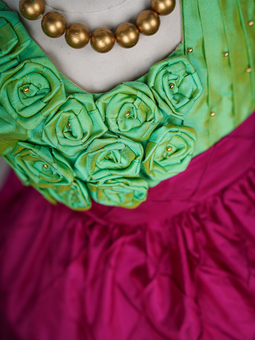 Green  Rosette Kanjivaram Silk Gown