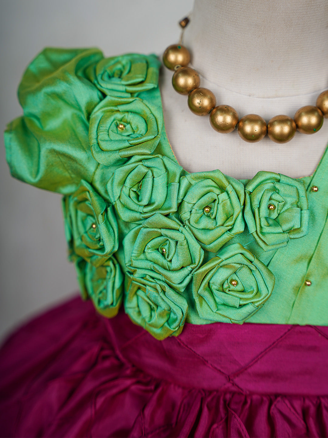 Green  Rosette Kanjivaram Silk Gown