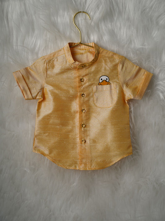 Hand-Painted Duck Cartoon Kanchipuram Silk Baby boy shirt