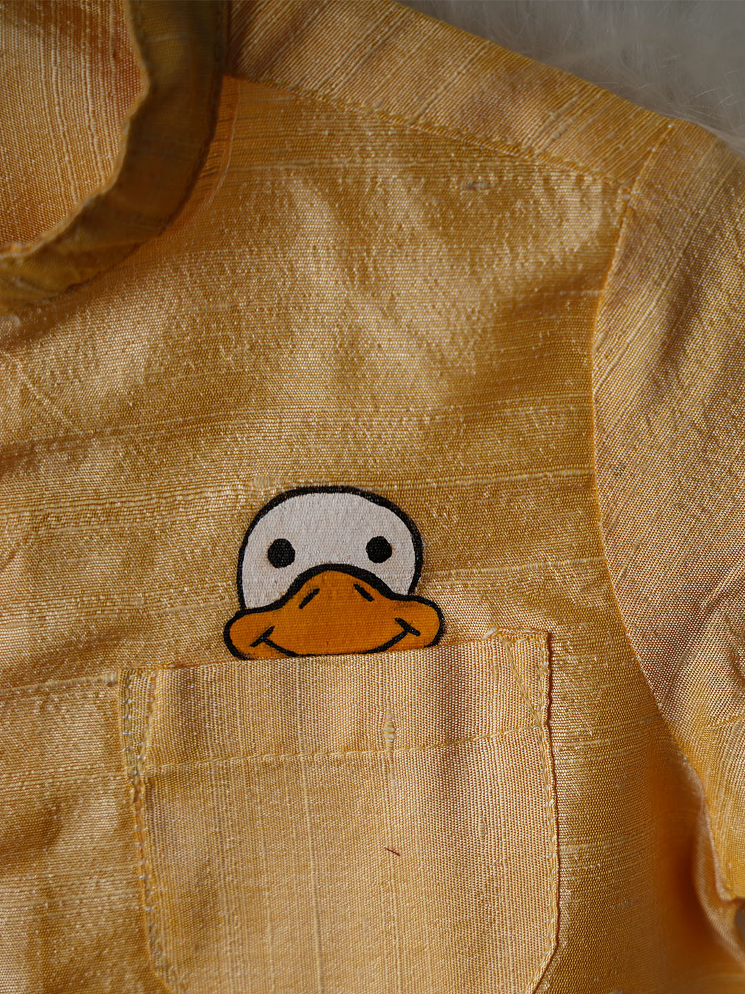 Hand-Painted Duck Cartoon Kanchipuram Silk Baby boy shirt