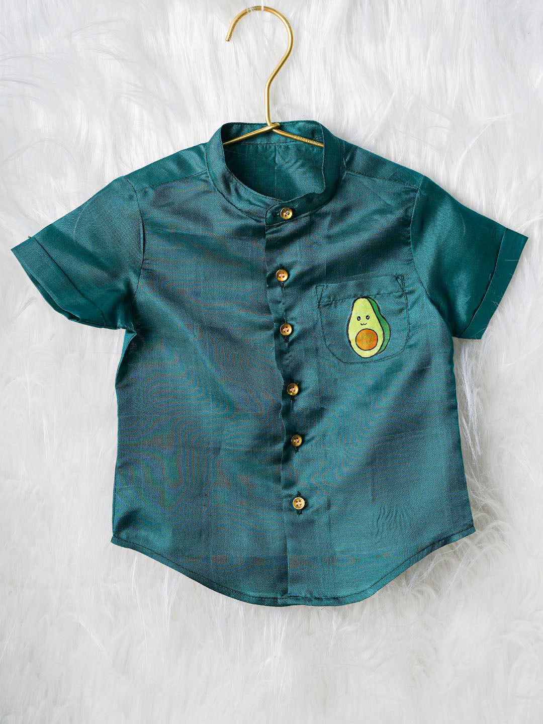 Hand-Painted Avacodo Cartoon Kanchipuram Silk Baby boy shirt