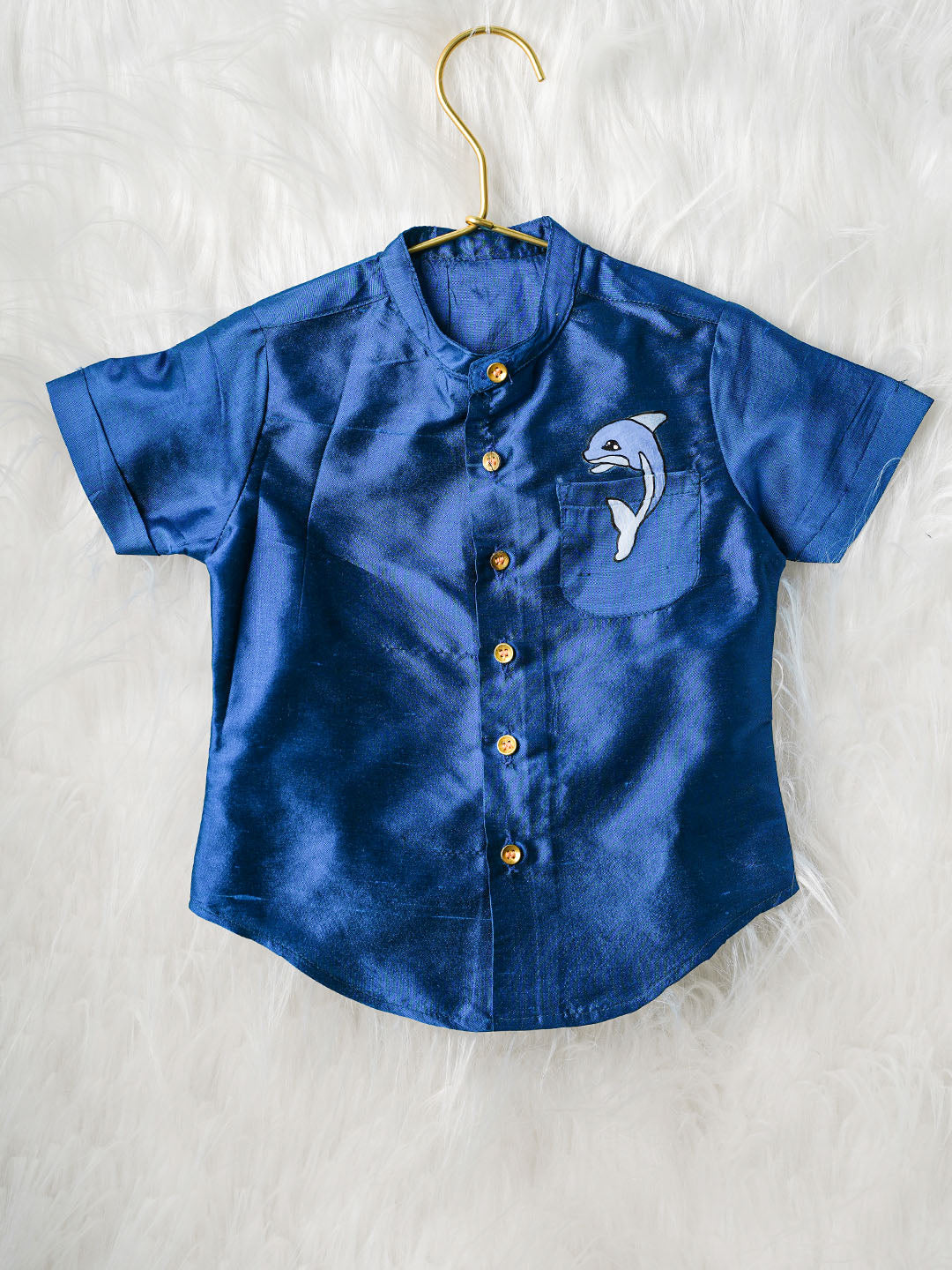 Hand-Painted Whale Cartoon Kanchipuram Silk Baby boy shirt