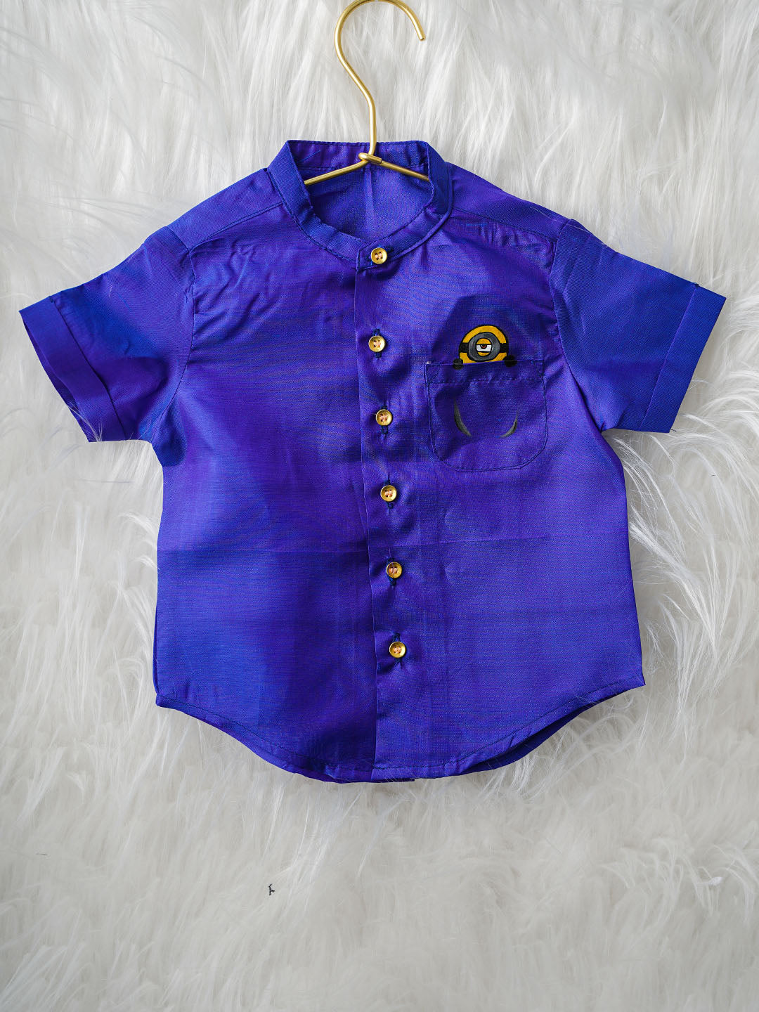 Hand-Painted Minion Cartoon Kanchipuram Silk Baby boy shirt