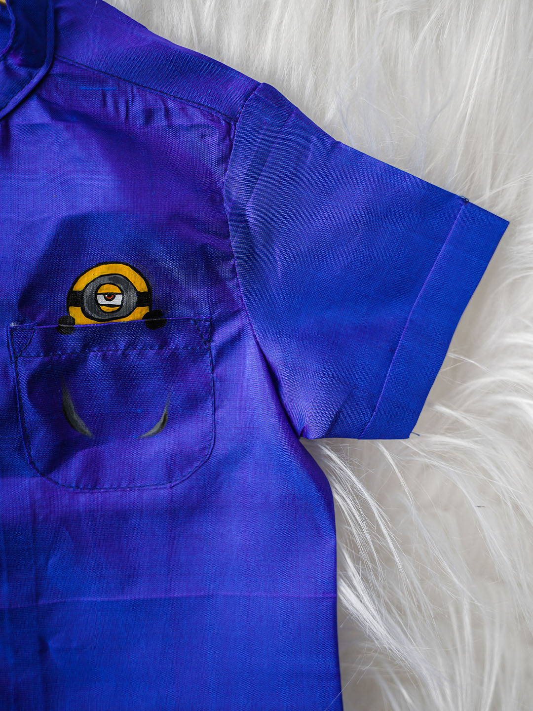 Hand-Painted Minion Cartoon Kanchipuram Silk Baby boy shirt