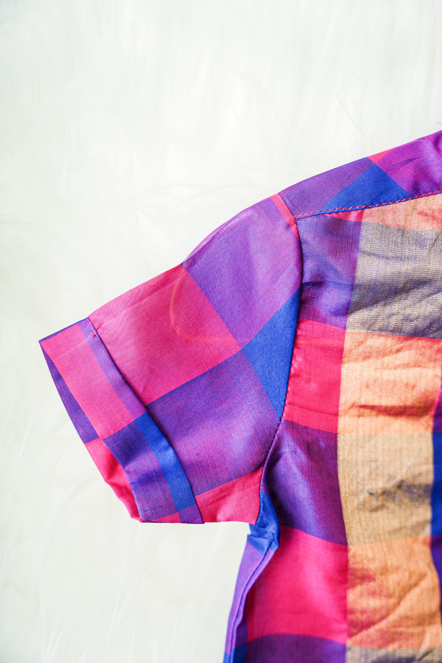 Blue and Pink checked Kanchipuram Silk Baby boy shirt