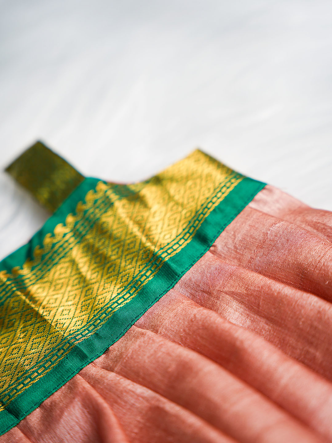 Green and Peach Kanjivaram Silk Romper