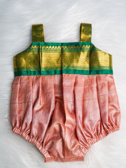 Green and Peach Kanjivaram Silk Romper