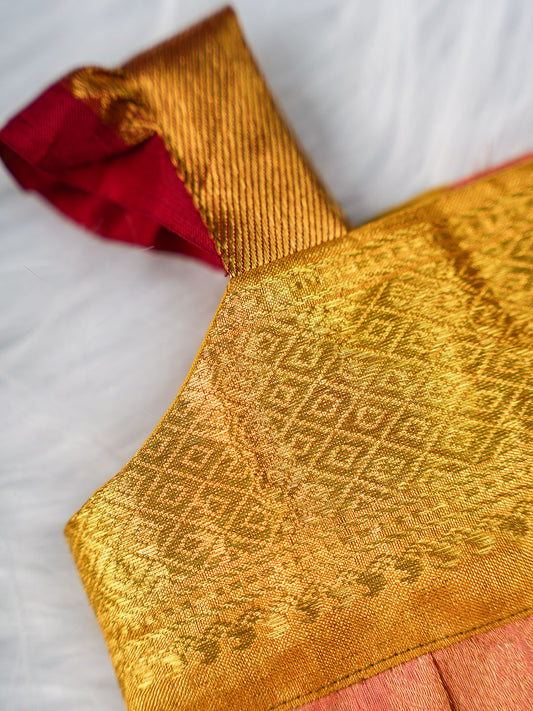 Gold and Peach Kanjivaram Silk Romper